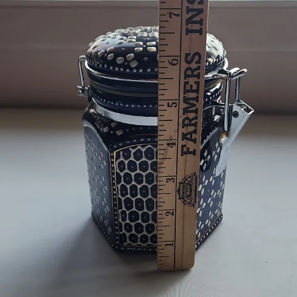 Pier 1, Navy and White Ceramic Canister. - Picture 9 of 10